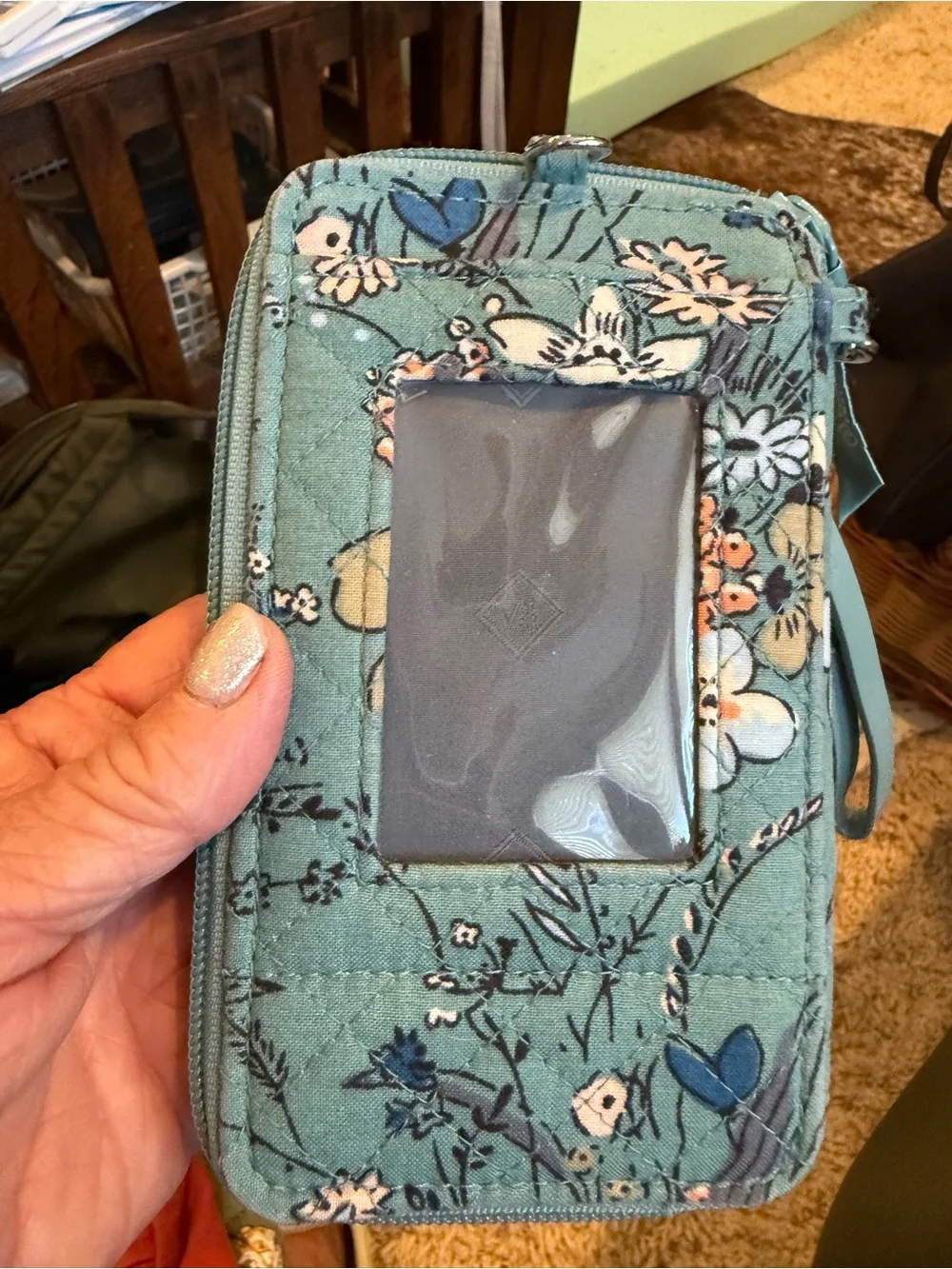 Vera Bradley Teal Floral Quilted Wristlet Phone Wallet